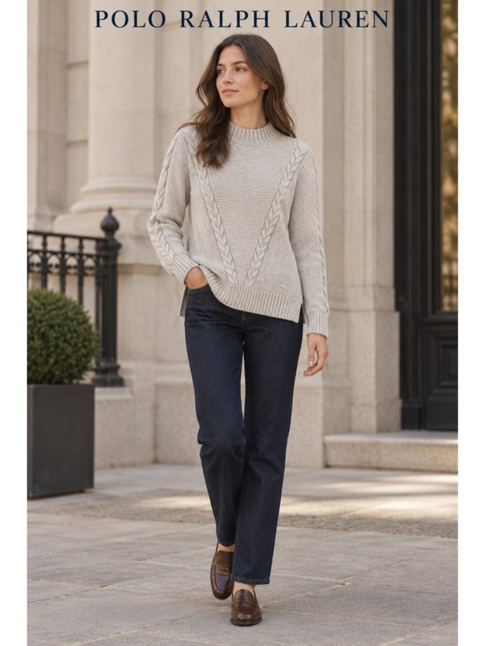 Polo Ralph Lauren 100% Cashmere Light Gray Cable Knit Sweater M